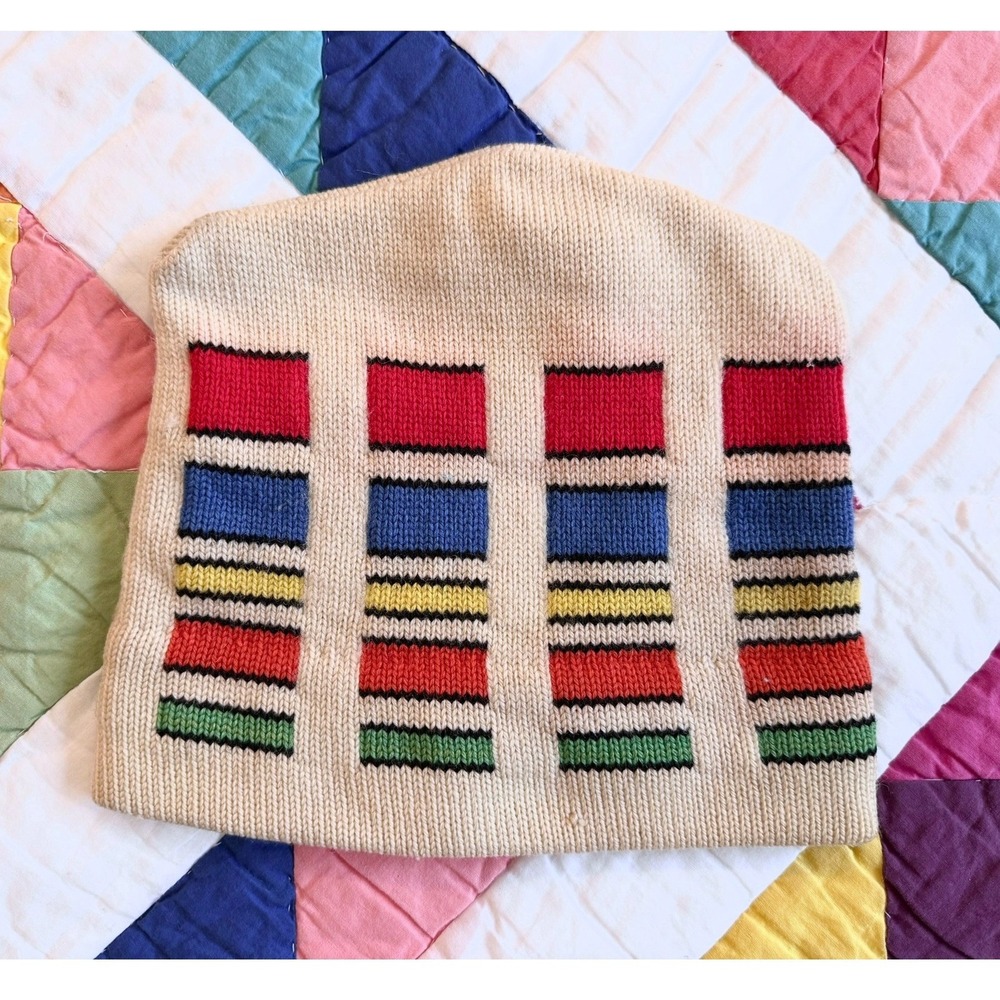 Vintage 70s Color block Beanie Hat - Picture 7 of 7